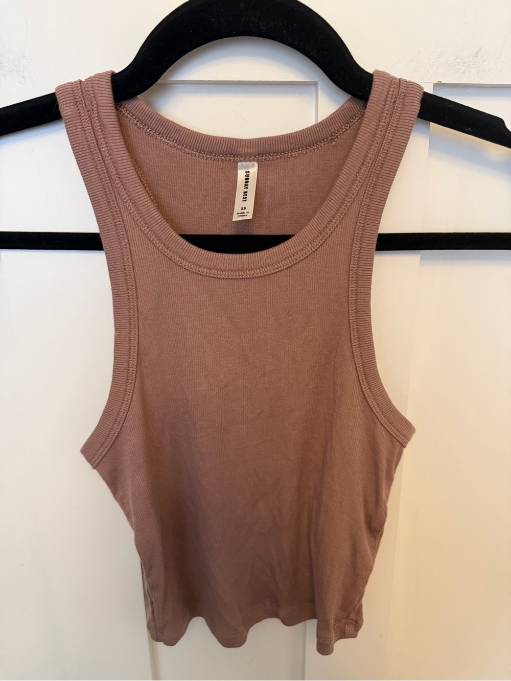Aritzia Sundays Best Cropped Ribbed Knit Tank Top High Neck XS Modal Neutral